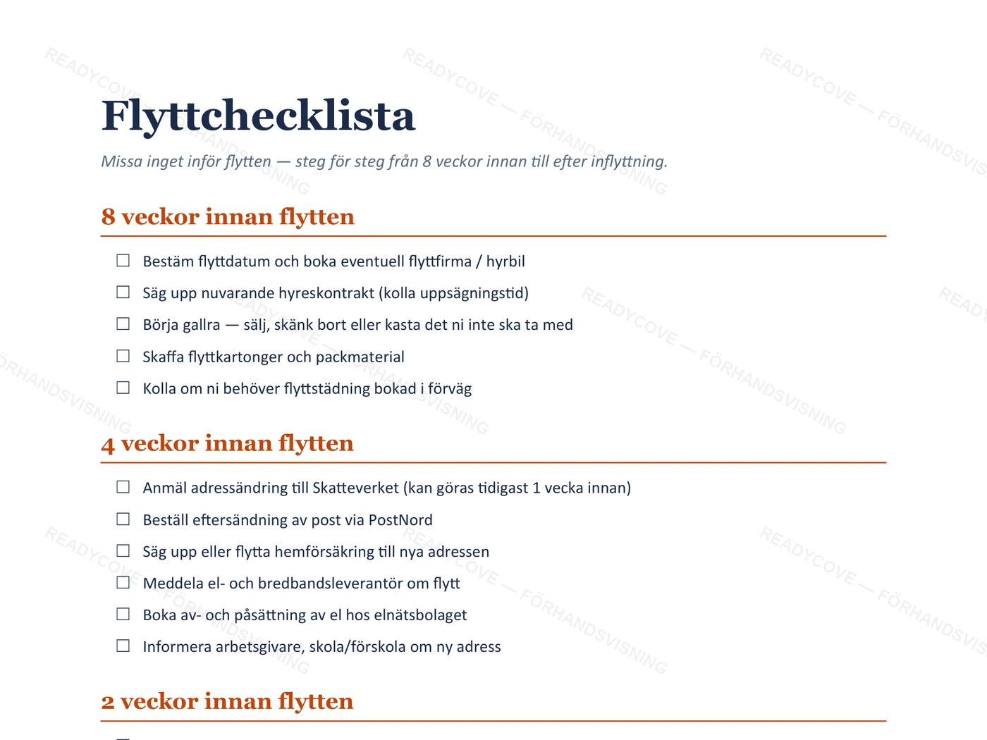 Förhandsvisning av Flyttchecklista
